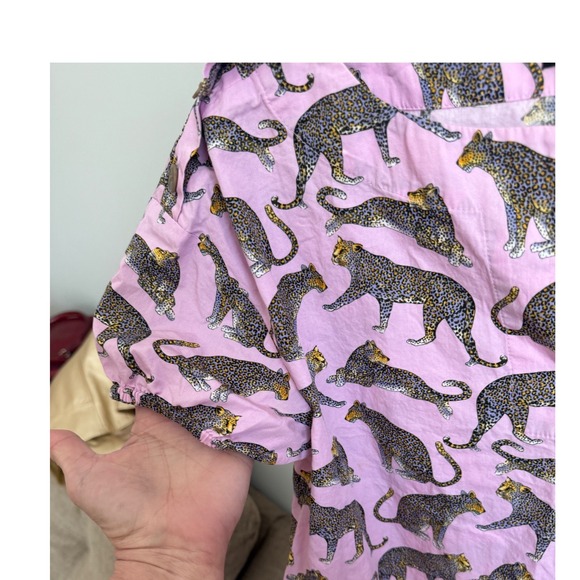 J.Crew Pink Leopard Print Cotton Popover Top Short Puff Sleeve XS - Picture 4 of 7